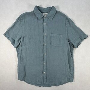 Thom Aaron Mens Large Linen Short Sleeve Button Down Shirt Blue Green